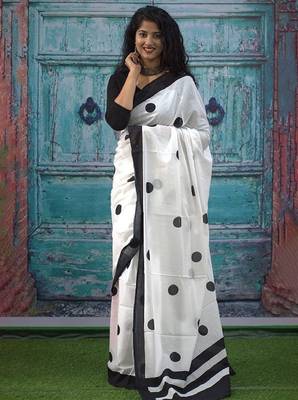 Polka dot printed pure cotton block print saree 4