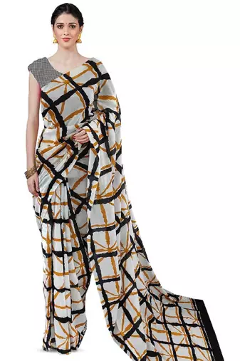 Checked pure cotton block print saree
