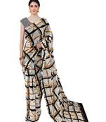 Checked pure cotton block print saree