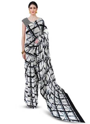 Checked pure cotton block print saree 1