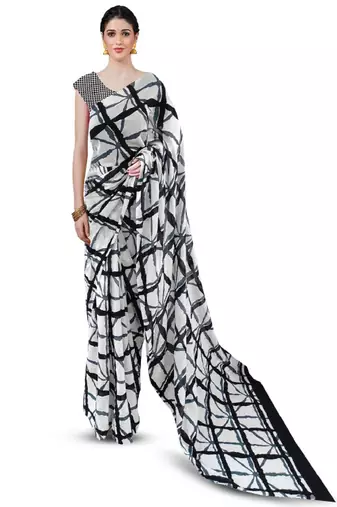 Checked pure cotton block print saree