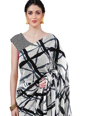 Checked pure cotton block print saree 2