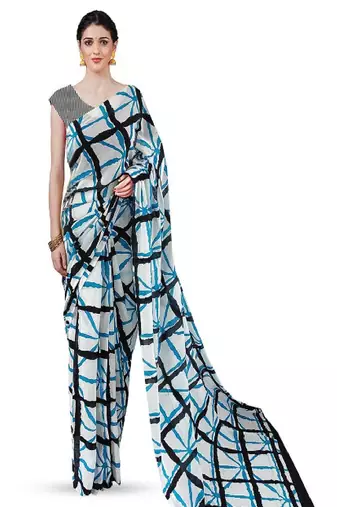 Checked pure cotton designer block print saree