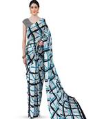 Checked pure cotton designer block print saree