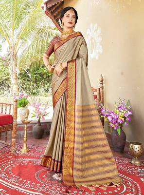 Beige & goldtoned zari banarasi saree 1