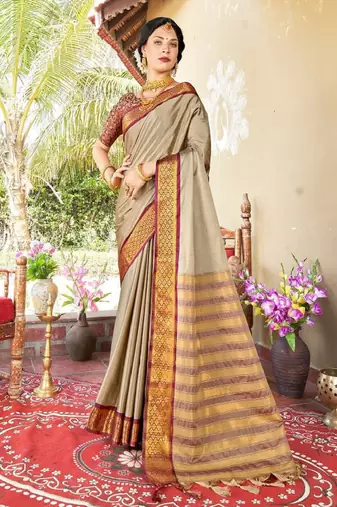 Beige & goldtoned zari banarasi saree