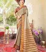 Beige & goldtoned zari banarasi saree
