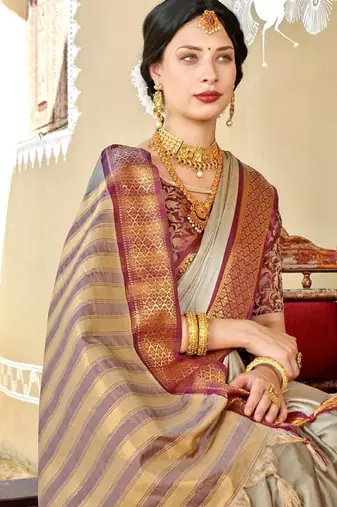 Beige & goldtoned zari banarasi saree