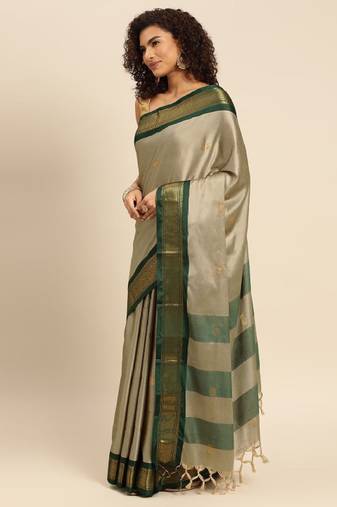 beige mysore silk saree with ethnic motifs zari design