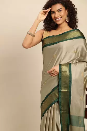 Ethnic motifs woven design zari pure mysore silk saree
