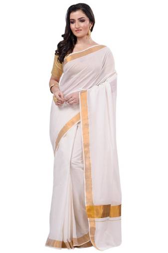 white cotton khadi saree with zari work design