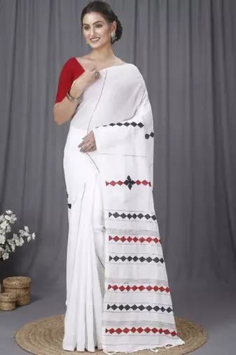 Pure cotton geometric print taant saree