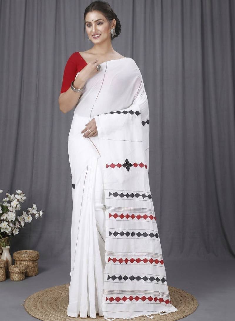 Pure cotton geometric print taant saree