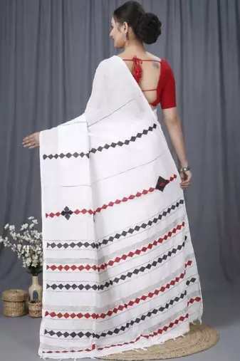 Pure cotton geometric print taant saree