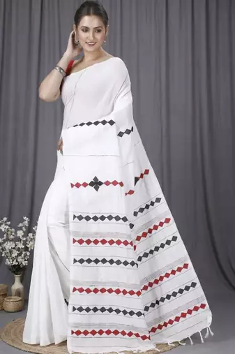 Pure cotton geometric print taant saree