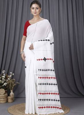 Pure cotton geometric print taant saree 4