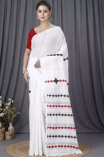Pure cotton geometric print taant saree
