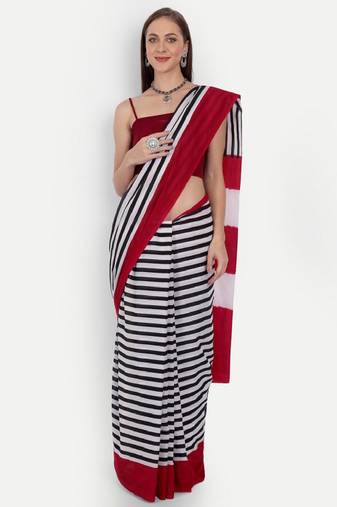 white cotton ikat saree with striped design