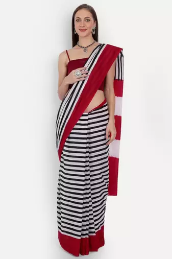 Striped pure cotton ikat saree