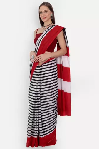 Striped pure cotton ikat saree
