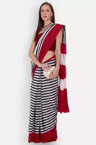 Striped pure cotton ikat saree