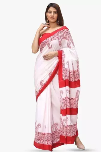 Ethnic motifs printed pure cotton saree