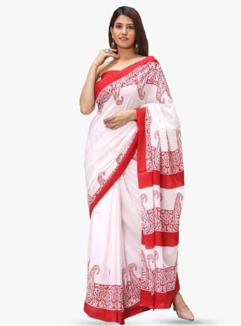 Ethnic motifs printed pure cotton saree