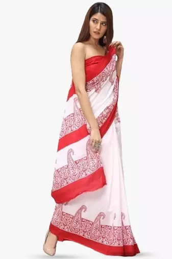 Ethnic motifs printed pure cotton saree