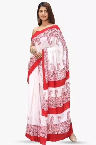 Ethnic motifs printed pure cotton saree