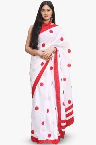 white cotton saree with ethnic motifs printed design
