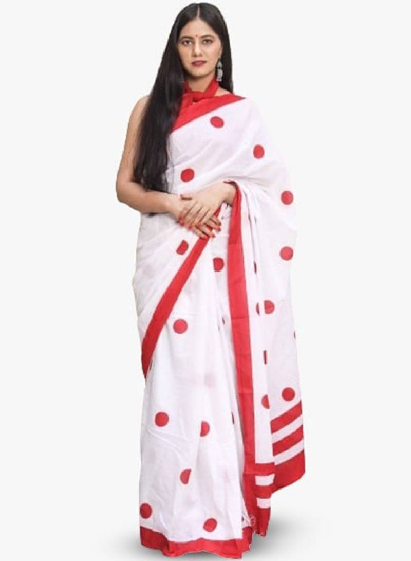 Ethnic motifs pure cotton block print saree
