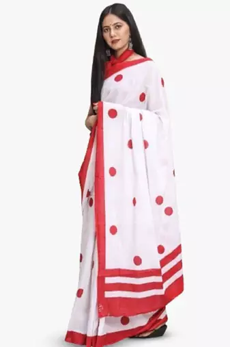 Ethnic motifs pure cotton block print saree