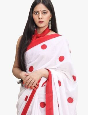 Ethnic motifs pure cotton block print saree 4