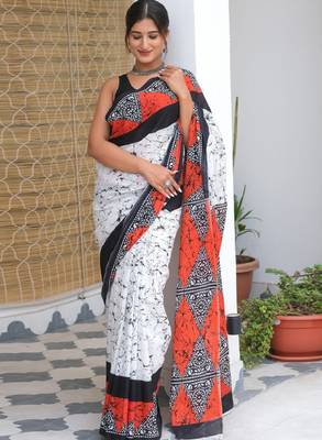 Batik printed mulmul cotton block print saree 1