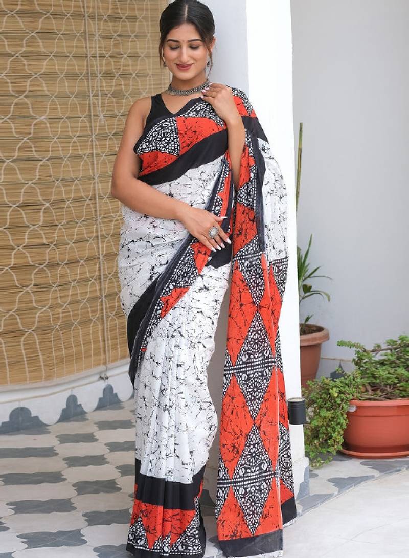 Batik printed mulmul cotton block print saree