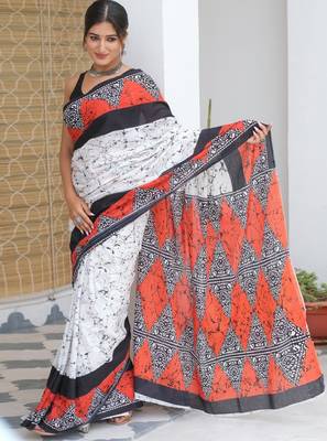 Batik printed mulmul cotton block print saree 2
