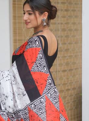 Batik printed mulmul cotton block print saree 3