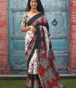 Abstract printed mulmul cotton block print saree