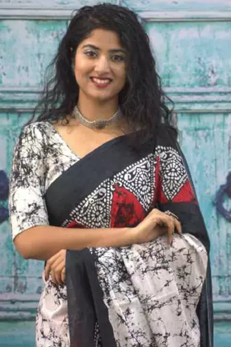 Abstract printed mulmul cotton block print saree