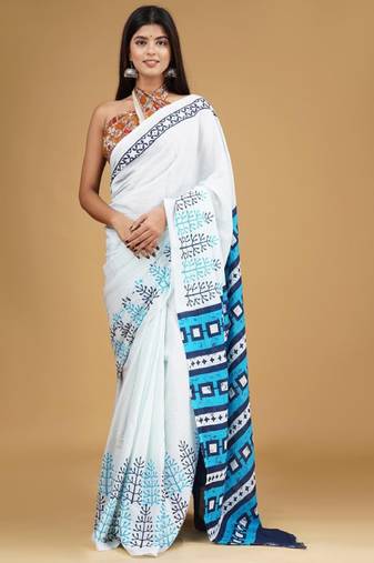 beige banarasi saree with floral woven zari design