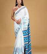 Ethnic motifs pure cotton block print saree