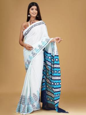 Ethnic motifs pure cotton block print saree 3