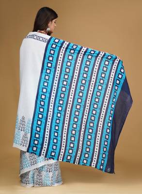 Ethnic motifs pure cotton block print saree 4