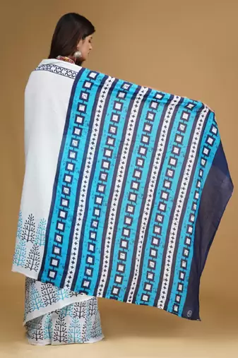 Ethnic motifs pure cotton block print saree