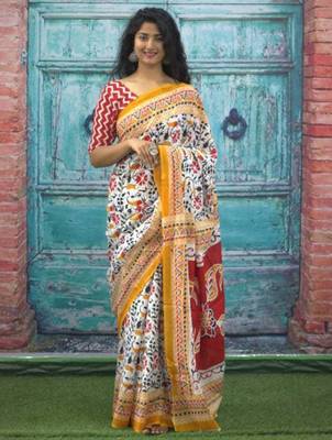 Ethnic motifs printed pure cotton bandhani saree 1