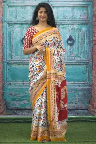 Ethnic motifs printed pure cotton bandhani saree