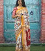 Ethnic motifs printed pure cotton bandhani saree