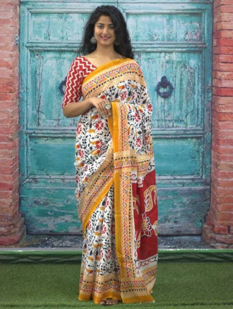 Ethnic motifs printed pure cotton bandhani saree