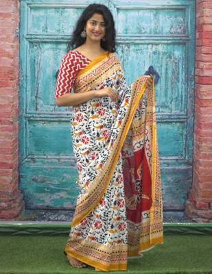 Ethnic motifs printed pure cotton bandhani saree 2