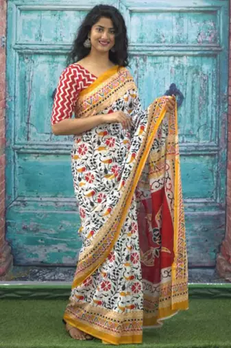 Ethnic motifs printed pure cotton bandhani saree